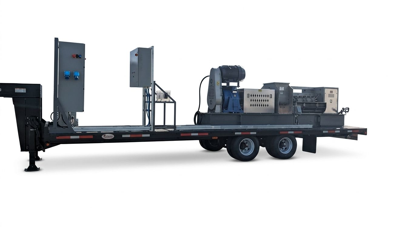 Trailer-mounted industrial screw press with electrical control panels